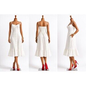 No Boundaries White Cream Smoked Midi Dress L12-14 Boho Summer Sundress Cottagec